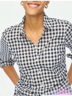J. Crew Navy and White Gingham Button-Down Shirt